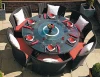 outdoor furniture garden black rattan chair glass top dining round table with rotating centre and chairs set AA3005
