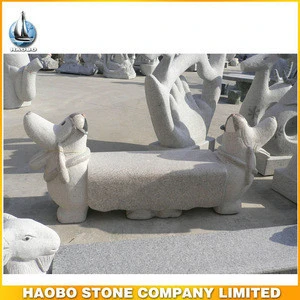 Outdoor Granite Garden Stone Dog Animal Bench