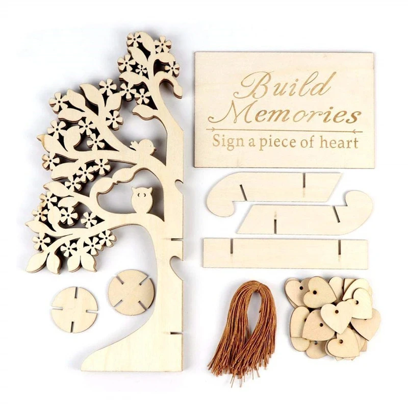 Pafu wedding party supplies DIY wooden 3D wishing tree registration card heart shaped craft decorations