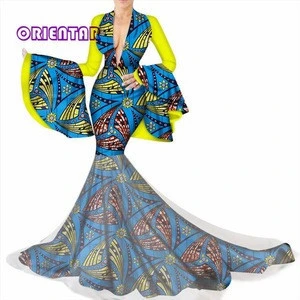 Party Evening Dress Two Pieces Women Half Sleeve Crop Tops & Long Maxi Skirt Sets African Mermaid Maxi Clothing 6XL BRW WY3449