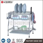 Patented Adjustable 2-Tiers Chrome Kitchen Dish Drainer Rack with Knife Holder