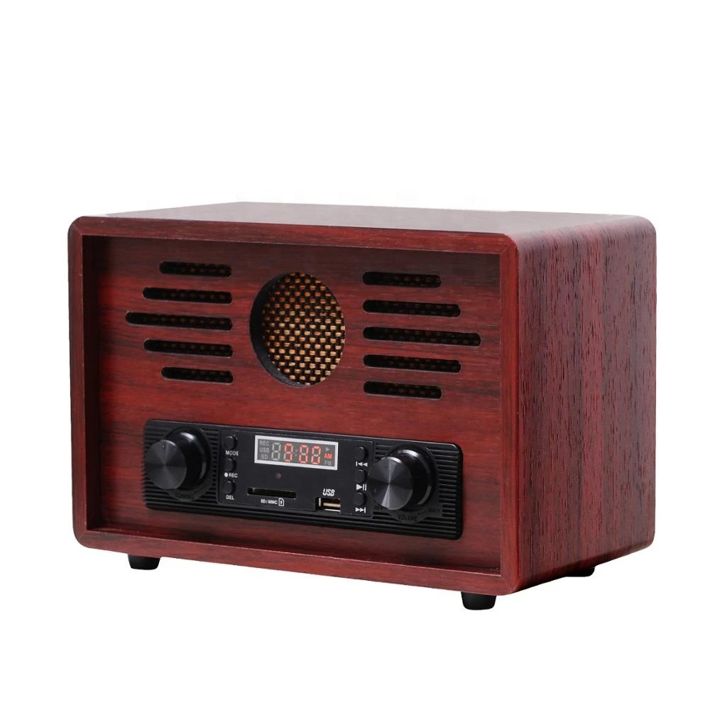 Pigtail antenna wooden portable home radio with Switch ON/OFF/volume control