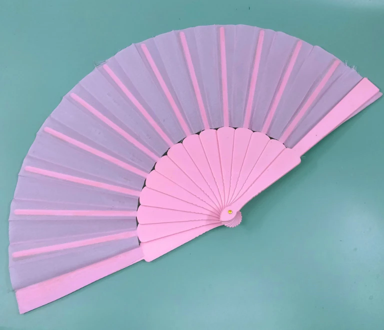 Plain color fabric folding fan with plastic handle for promotion