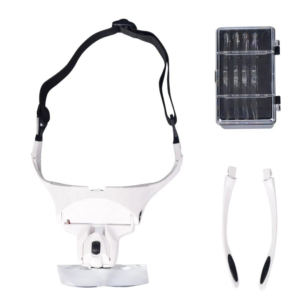 Portable Head Wearing Magnifying Glass Lens Eyeglass Interchangeable Mount Bracket Headband Magnifier with 2 LED Lights 5 Lenses