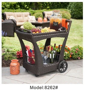 Portal wine beverage cart rack with wheels light weight rattan Serving Trolley Cart hotel trolley