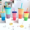 pp pink bubble tea sealable plastic tumbler cups with flat lids straws