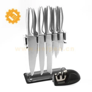 Promotional best kitchen knives 12 pieces bass stainless-steel knife set with block