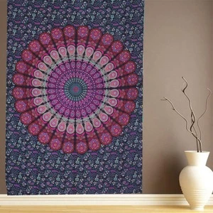 Purple Color Twin Size Mandala Wall Peacock Print Psychedelic Indian Tapestry