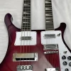 R-Brand Double Neck Electric Bass 4+6 Strings Red Chrome Hardware Free Shipping