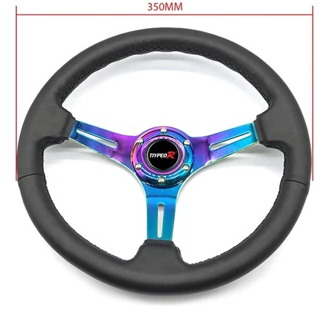 Racing Car Accessories 350mm 14inch Neo Chrome Spoke Genuine Leather Steering Wheel