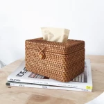 Rattan Handmade Woven Handcraft Customized Wooden Paper Cover Holder Tissue Box
