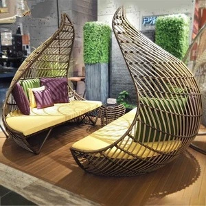 Rattan round day sun bed with canopy outdoor furniture chair, concrete outdoor furniture, metal outdoor furniture