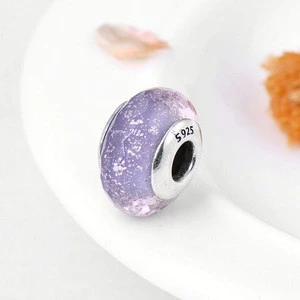 Real 925 sterling silver Sparkling Purple Murano Glass Charms Beads Fit Charm Bracelet Jewelry making fashion jewelry Wholesale