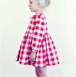 Red Gingham Dresses Peter Pan Collar Full Twirl Skirt Red And White Cotton Frock Long Sleeve Fall Boutique Girl Clothing