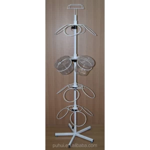 retail shop fixture promotion rotating floor stand iron rod wire frame support  flower vase  bucket  holder metal display rack