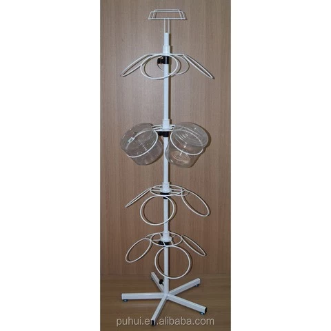 retail shop fixture promotion rotating floor stand iron rod wire frame support  flower vase  bucket  holder metal display rack