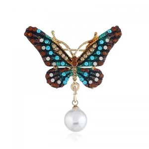 Rhinestone brooch broche broach Glass Pearl Butterfly women brooch 1315410
