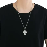 Rock Hip Hop Necklace T Square Zircon Bling Gold Silver Cross Charm Pendant Necklace Fashion Jewelry for Men