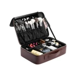 Rownyeon Wholesale Premium Brown Divider Large Makeup Travel Brush Organizer Bag Makeup Case Bag