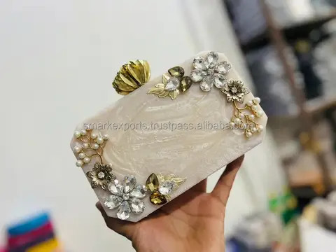 "Royal Essence: Acrylic Bridal Clutch with Embellishments - Perfect Wedding Party Gift, Bridesmaid Accessory - Heavy Stone Work"