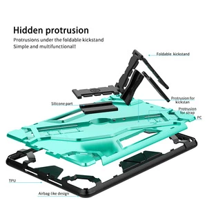 Rugged TPU PC Hard Tablet Cover For Ipad 10.2Foldable Kickstand Escort Tablet Case With Hand Strap