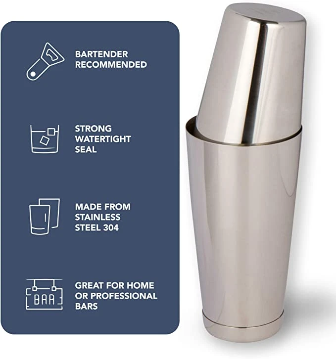 Set: Two-Piece Pro  Shaker Set Weighted Martini Drink Shaker Stainless Steel 304 Premium Cocktail Shaker