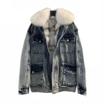 SF0530 Women Winter Removable Parka Coat Wholesale Real Fox Fur Lined Denim Jacket with Raccoon Fur Collar
