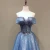 Import Shinning light blue sleeveless a-line necked backless floor length dinner ball gowns bridal maid wedding dress from China