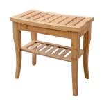 Shower Bench 2-Tier Storage Chair Shelf Bamboo Shower Bench Bath Stool For Bathroom