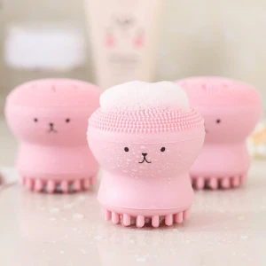 Silicone Face Cleansing Brush Pink Octopus Shaped Deep Pore Cleanser Powder Puff Brush Skin Care Face Cleaner