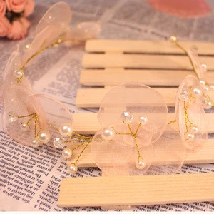 Silk yarn Peachy beige crystal pearl flower head flower headdress hair accessories wedding styling hair accessories hair ribbon