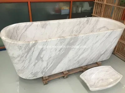 Solid White Marble Stone Oval Bath Tub