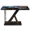 (SP-CT791)Custom-made restaurant dining cafe 4 seat rectangle table unique CHAIN LEG with logo printing