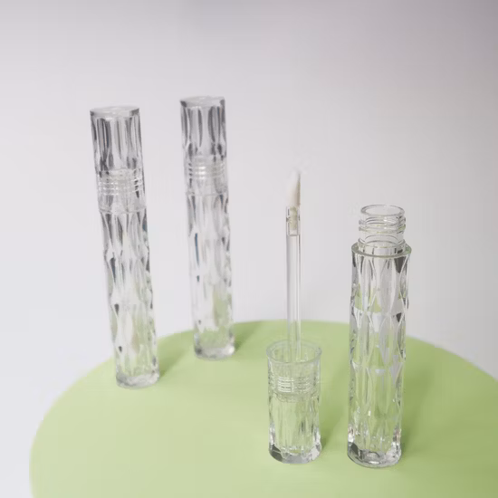 Import Diamond Design 4.5ml PETG Material Lipgloss Tube Transparent Round Plastic Empty Lipgloss Container Cosmetics Packaging Tube from China
