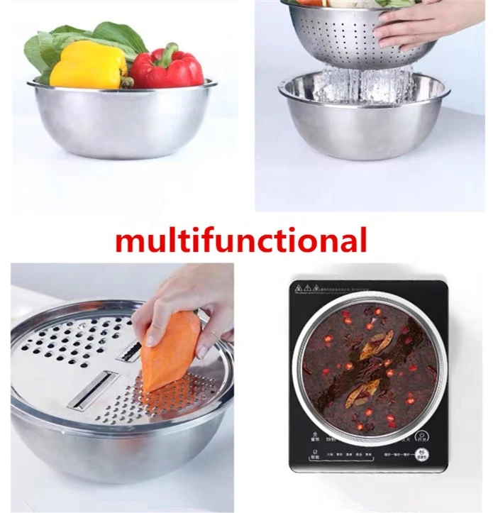 Stainless Steel Sink Strainer Washing Bowl Set Fruit,Vegetable and Rice Drain Basket