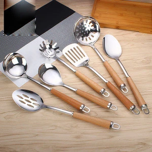 Stainless steel Wooden Kitchen Utensils set Cooking tools 7pcs