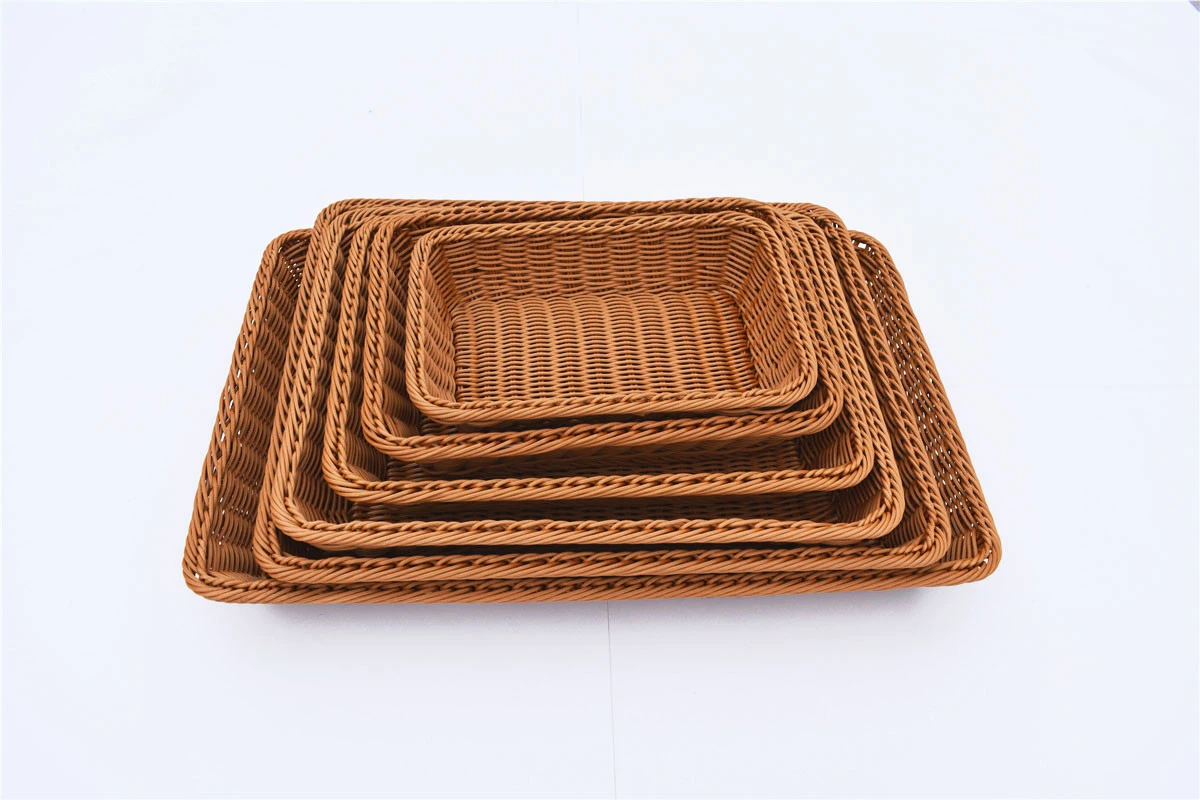 Storage basket set rectangular woven wicker rattan bread basket, hand-woven wicker woven bread tray