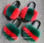 Summer hot sale custom shoes wholesale soft real fox fur slides sandals slippers for women