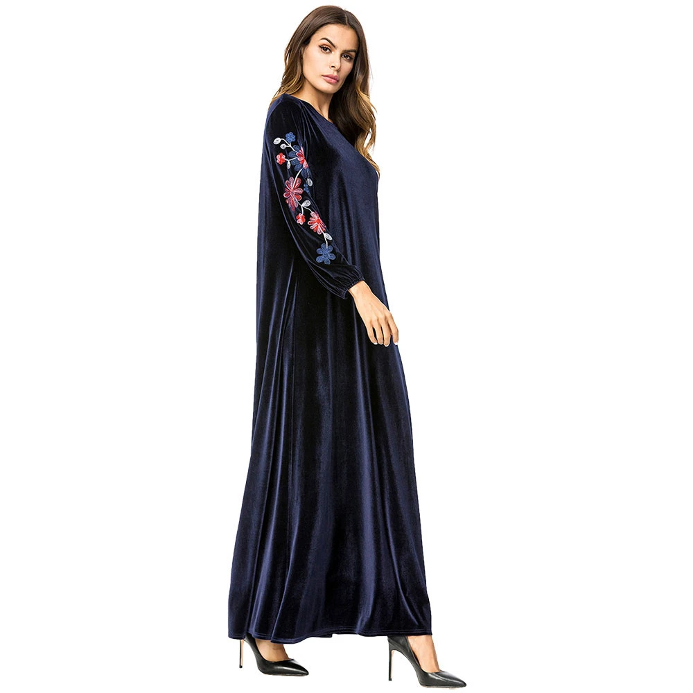The Latest Design Islamic Clothing  Abaya Style Floral Embroidery Muslim Women Party Dress In Malaysia