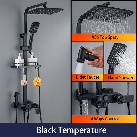 Thermostatic Shower Set Black Digital Display Bath Faucet Luxury Mixer Tap Bathroom Shower Set Bathtub Faucets Rainfall Taps