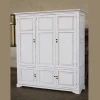 Three door wood wardrobe with clothes rod and shelves