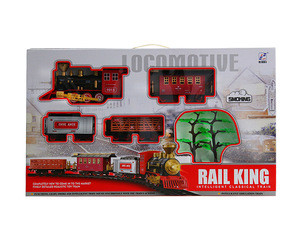 Train Set Electric Train Toy for Boys w/ Smokes, Lights &amp;Sound, Railway Kits w/ Steam Locomotive Engine Cargo Cars &amp; Tracks