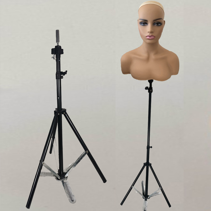 Adjustable Wig Head Stand Mannequin Tripod Holder for Hairdressing