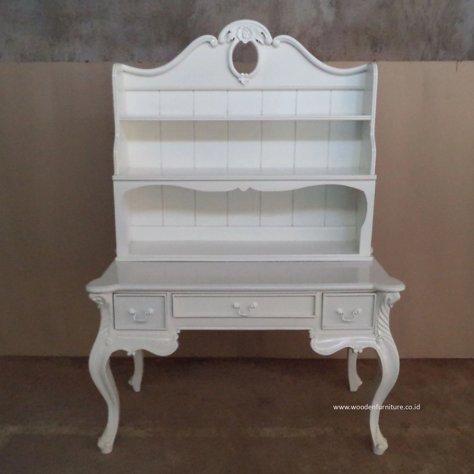 Vintage Desk White Painted Book Shelves Antique Reproduction Study Table French Style Office Furniture Classical Writing Table