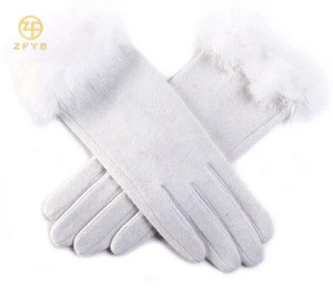 White woolen gloves with fur lined in 2016 best selling