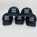 Wholesale 3D embroidered cotton denim fabric 6 panels cotton baseball caps Shanghai hat factory