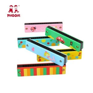 Wholesale Children Musical Instrument 16 Holes Wooden Harmonica Toy For Kids 3+