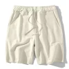 Wholesale custom logo mens  sports shorts 100% Cotton Gym Shorts with Zip Pockets and Adjustable Drawstring