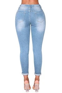 Wholesale Denim Light Blue Wash Color Block Jeans Pants