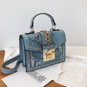 Wholesale fashion designer lock snakeskin pu leather ladies hand bag shoulder crossbody women custom purses and handbags